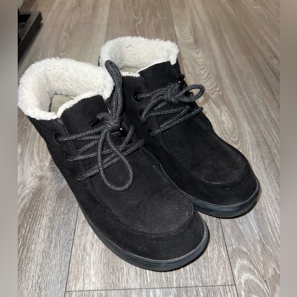 Black furry boots